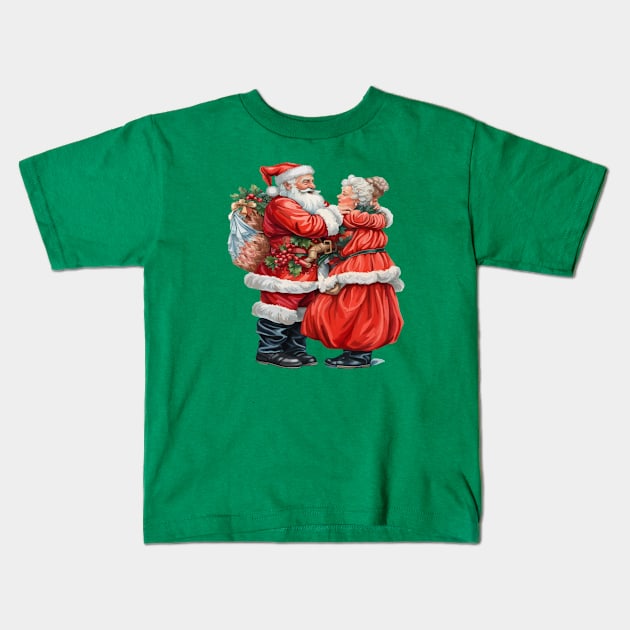 Nostalgic Mr and Mrs Claus Festive Christmas Couple Kids T-Shirt by taiche